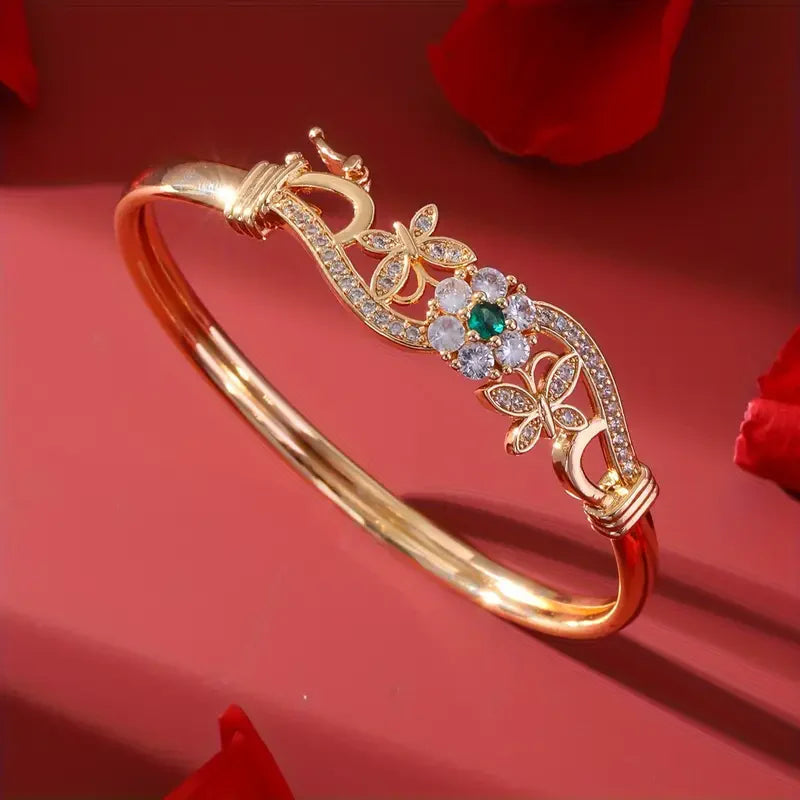 Bransoletka z cyrkoniami w kolorze złota i zieleni | Złoto 0