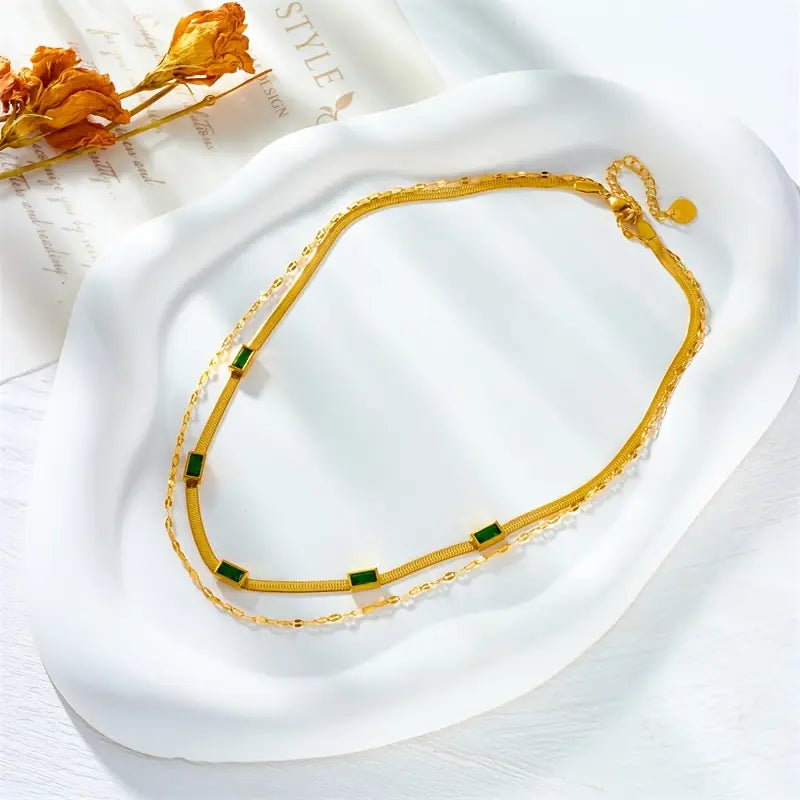 Naszyjnik Minea z dwuwarstwowymi kamieniami szlachetnymi w stylu retro | Złoto 1