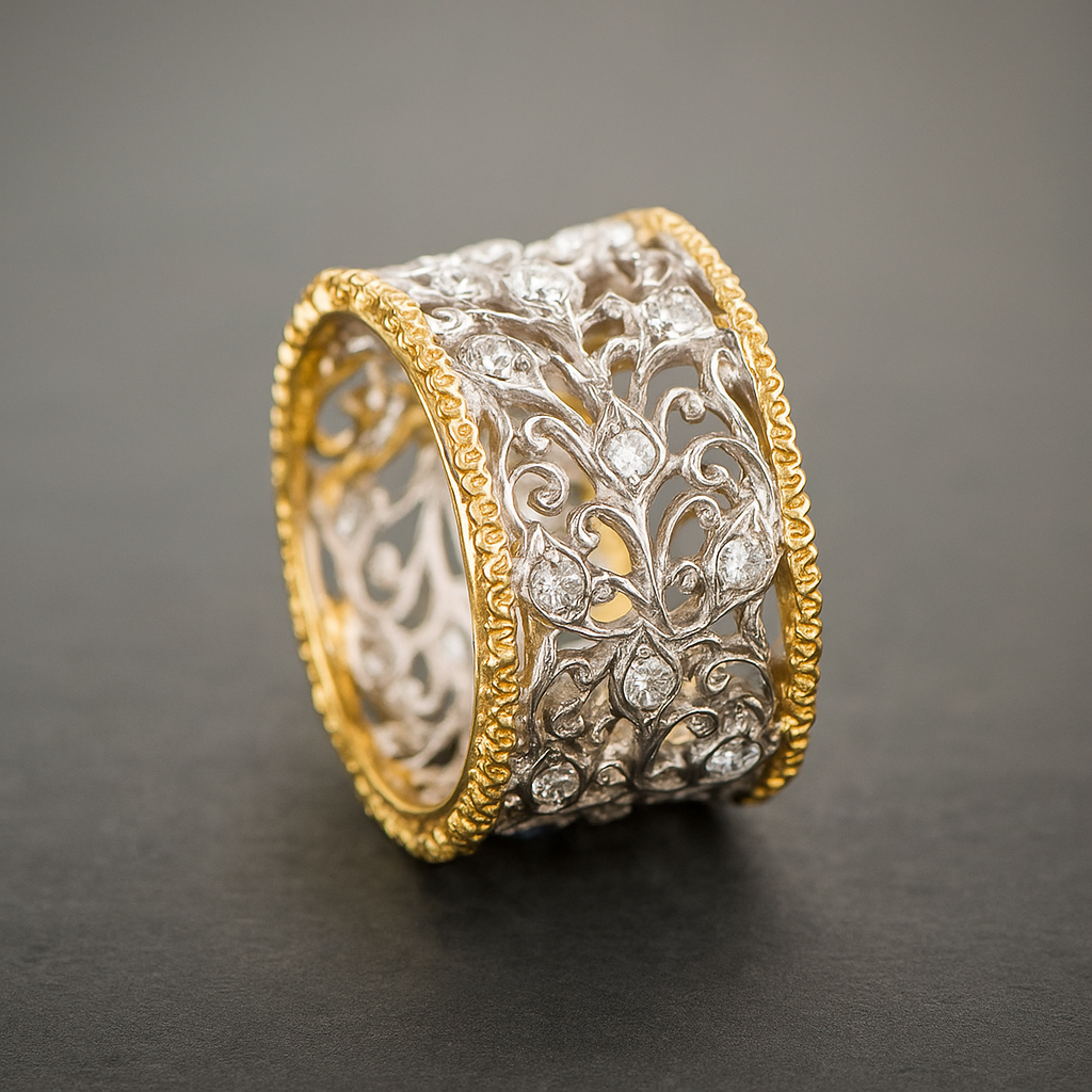 Mika – Pierścionek z dębowym liściem i cyrkoniami w stylu vintage