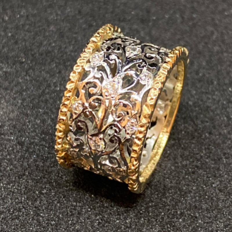 Mika – Pierścionek z dębowym liściem i cyrkoniami w stylu vintage